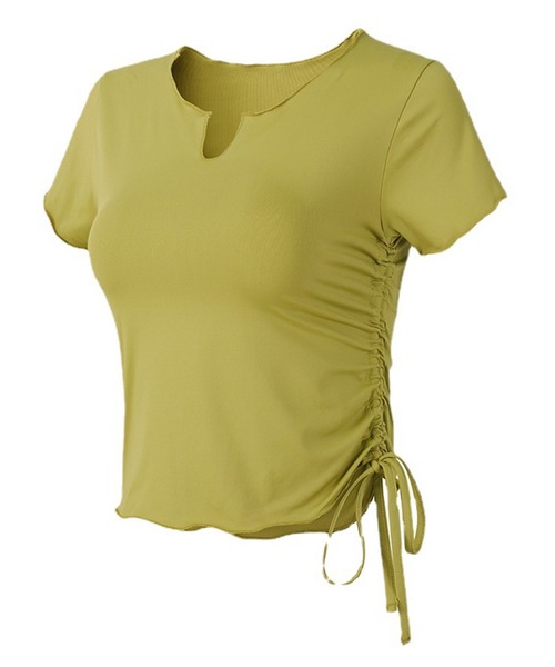 DAY CLOSET（デイ クローゼット）の「レディース サイドリボンスリットネッククロップドヨガウェアトップス[トレーニングウェア/ジムウェア/ピラティスウェア]（その他トップス・レディース・ブラック/ブルー/ホワイト/グリーン/マスタード・M/S/L）」の19枚目の写真