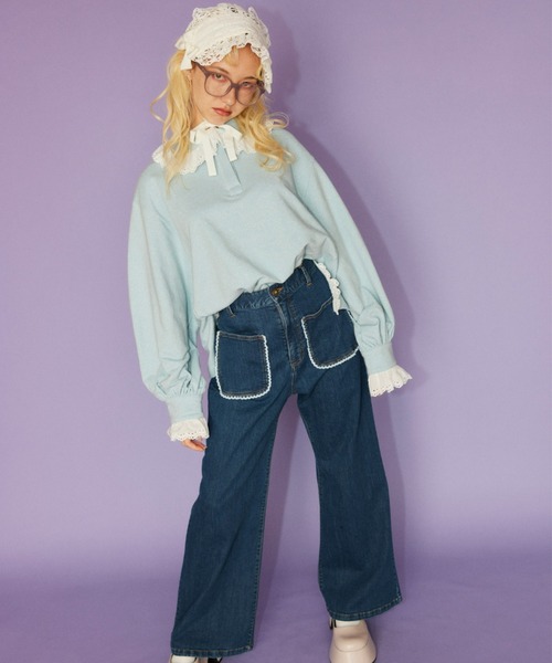 Candy Stripper（キャンディストリッパー）の「LACY LAME POLO トップス（ポロシャツ・レディース・ブラック/ライトブルー/ヘザーグレー・2）」の4枚目の写真