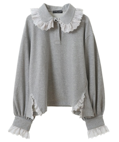 Candy Stripper（キャンディストリッパー）の「LACY LAME POLO トップス（ポロシャツ・レディース・ブラック/ライトブルー/ヘザーグレー・2）」の15枚目の写真