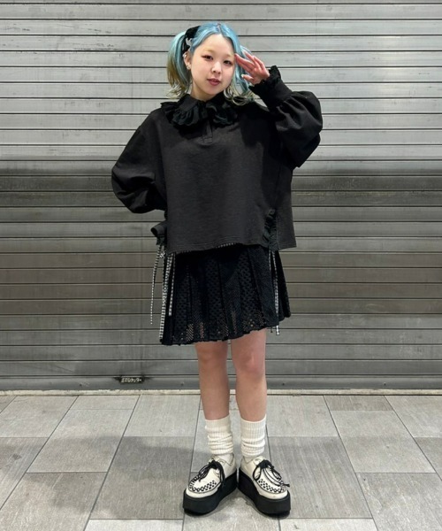 Candy Stripper（キャンディストリッパー）の「LACY LAME POLO トップス（ポロシャツ・レディース・ブラック/ライトブルー/ヘザーグレー・2）」の18枚目の写真