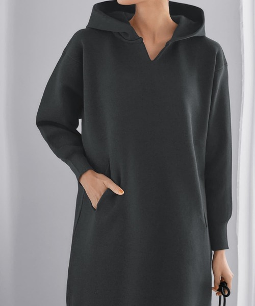 STYLE DELI（スタイルデリ）の「ニットパーカーワンピースC（ワンピース・レディース・ライトグレー/ダークブラウン/ダークネイビー/ベージュ/ホワイト系その他/スミクロ・01/02）」の8枚目の写真