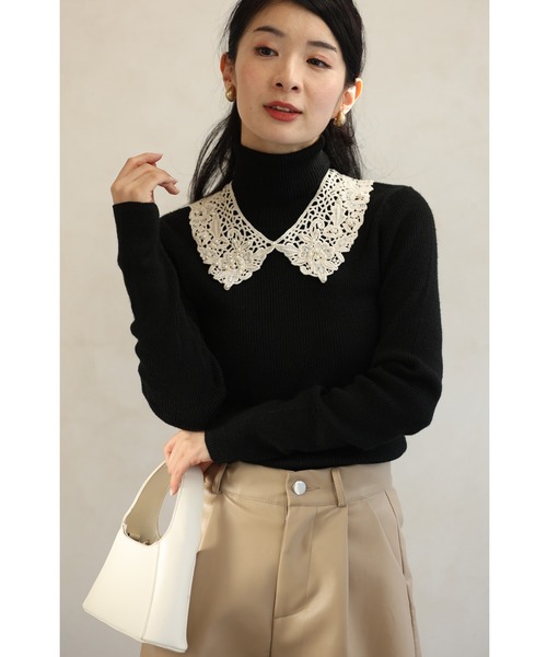 cawaii（カワイイ）の「ラインストーンとパールを散りばめたカッティングレース襟ネックレス（付け襟・レディース・ホワイト・FREE）」の3枚目の写真