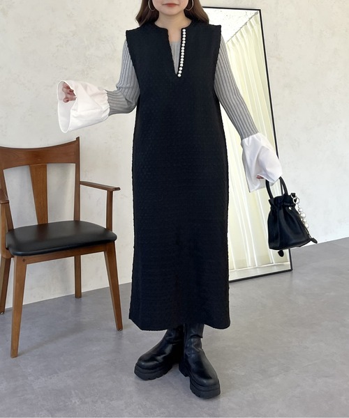 prose verse（プロズヴェール）の「パールキーネックツイードジャンスカ（ジャンパースカート・レディース・ブラック・ﾌﾘ-）」の2枚目の写真