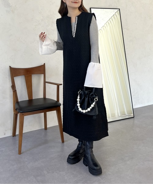 prose verse（プロズヴェール）の「パールキーネックツイードジャンスカ（ジャンパースカート・レディース・ブラック・ﾌﾘ-）」の3枚目の写真