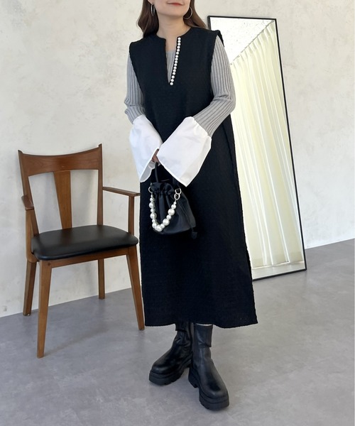 prose verse（プロズヴェール）の「パールキーネックツイードジャンスカ（ジャンパースカート・レディース・ブラック・ﾌﾘ-）」の4枚目の写真