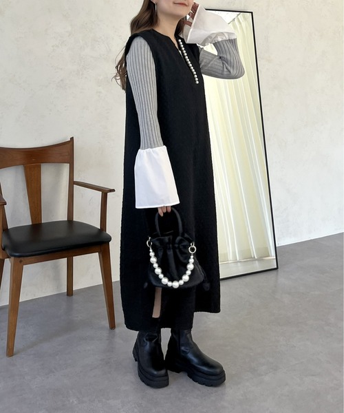 prose verse（プロズヴェール）の「パールキーネックツイードジャンスカ（ジャンパースカート・レディース・ブラック・ﾌﾘ-）」の7枚目の写真