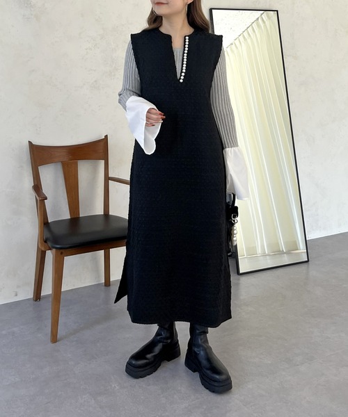 prose verse（プロズヴェール）の「パールキーネックツイードジャンスカ（ジャンパースカート・レディース・ブラック・ﾌﾘ-）」の8枚目の写真