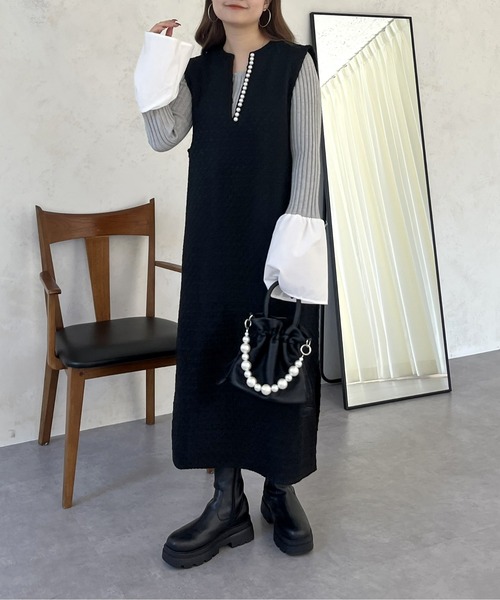 prose verse（プロズヴェール）の「パールキーネックツイードジャンスカ（ジャンパースカート・レディース・ブラック・ﾌﾘ-）」の10枚目の写真