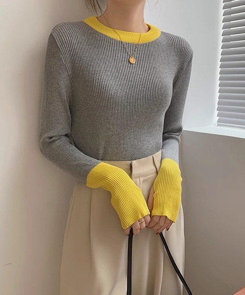 SEN TOKYO(セントーキョー)の「女性らしさを惹き立ててくれる。バイカラー指ぬきニット(Tシャツ/カットソー・レディース・モカ/ブラック/ネイビー/ライトグレー/グレー/ホワイト・FREE)」の21枚目の写真