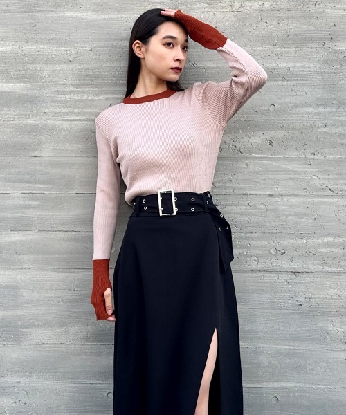 【美品】オブリ　バイカラーニット　ブラック＆ピンク PINKY & DIANNE ◇バイカラーボウタイニット ピンク -ファッション通販