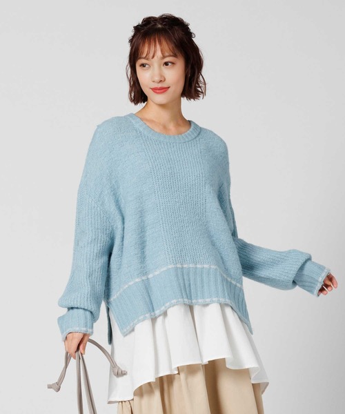 HONEYSUCKLE ROSE（ハニーサックルローズ）の「【HONEYSUCKLE ROSE】フェイクレイヤードニット（ニット/セーター・レディース・オフホワイト/ブルー・フリー）」の2枚目の写真