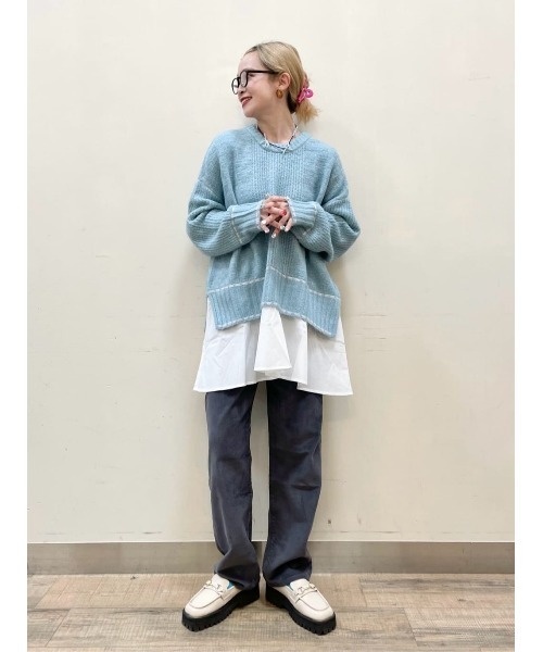 HONEYSUCKLE ROSE（ハニーサックルローズ）の「【HONEYSUCKLE ROSE】フェイクレイヤードニット（ニット/セーター・レディース・オフホワイト/ブルー・フリー）」の3枚目の写真