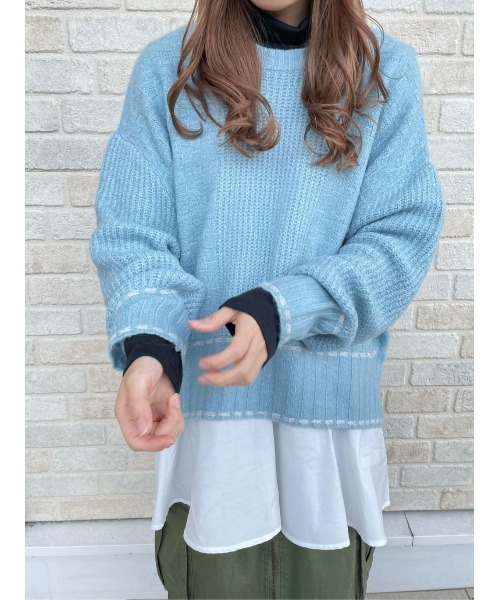 HONEYSUCKLE ROSE（ハニーサックルローズ）の「【HONEYSUCKLE ROSE】フェイクレイヤードニット（ニット/セーター・レディース・オフホワイト/ブルー・フリー）」の15枚目の写真