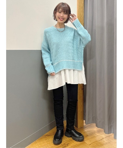 HONEYSUCKLE ROSE（ハニーサックルローズ）の「【HONEYSUCKLE ROSE】フェイクレイヤードニット（ニット/セーター・レディース・オフホワイト/ブルー・フリー）」の14枚目の写真