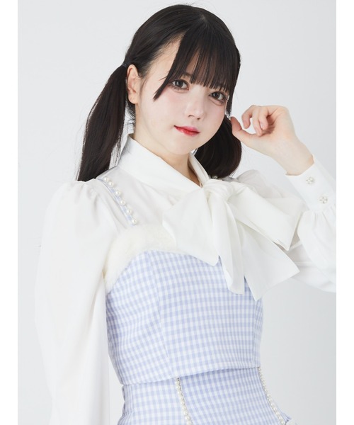 Ank Rouge(アンクルージュ)の「エコファーギンガムビスチェ(ベスト・レディース・ピンク/ブラック/ブルー・M)」の5枚目の写真