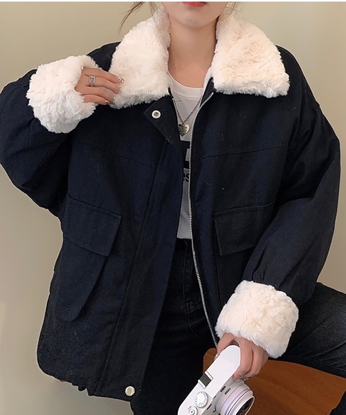 Girly Doll（ガーリードール）の「ボア付きブルゾン（ブルゾン・レディース・ピンク/ブラック/ブルー/イエロー・FREE）」の2枚目の写真