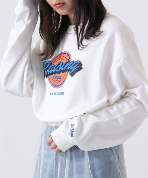 MODISH GAZE(モディシュガゼ)の「MODISH GAZE クルーネックRisingプリントスウェット(スウェット・メンズ・オフホワイト/グリーン/ネイビー・M/L)」の4枚目の写真