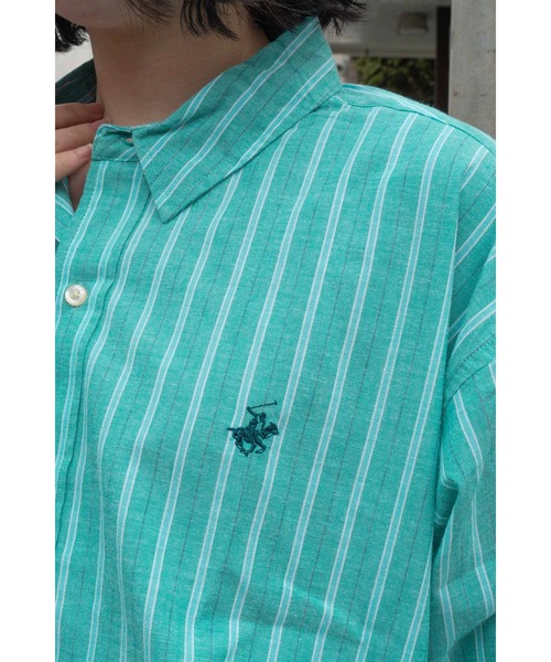BEVERLY HILLS POLO CLUB(ビバリーヒルズポロクラブ)の「【 BEVERLY HILLS POLO CLUB / ビバリー ヒルズ ポロ クラブ 】 ビッグシルエット ワンポイント刺繍 ストライプ ボタンダウンシャツ MNY 4187-0140(シャツ/ブラウス・レディース・エメラルド/レッド/ブルー/ベージュ・FREE)」の10枚目の写真