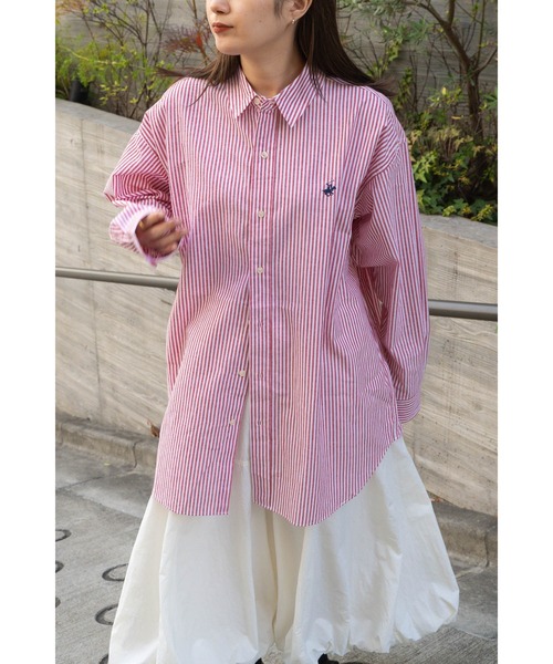 BEVERLY HILLS POLO CLUB(ビバリーヒルズポロクラブ)の「【 BEVERLY HILLS POLO CLUB / ビバリー ヒルズ ポロ クラブ 】 ビッグシルエット ワンポイント刺繍 ストライプ ボタンダウンシャツ MNY 4187-0140(シャツ/ブラウス・レディース・エメラルド/レッド/ブルー/ベージュ・FREE)」の12枚目の写真