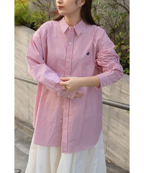 BEVERLY HILLS POLO CLUB(ビバリーヒルズポロクラブ)の「【 BEVERLY HILLS POLO CLUB / ビバリー ヒルズ ポロ クラブ 】 ビッグシルエット ワンポイント刺繍 ストライプ ボタンダウンシャツ MNY 4187-0140(シャツ/ブラウス・レディース・エメラルド/レッド/ブルー/ベージュ・FREE)」の13枚目の写真