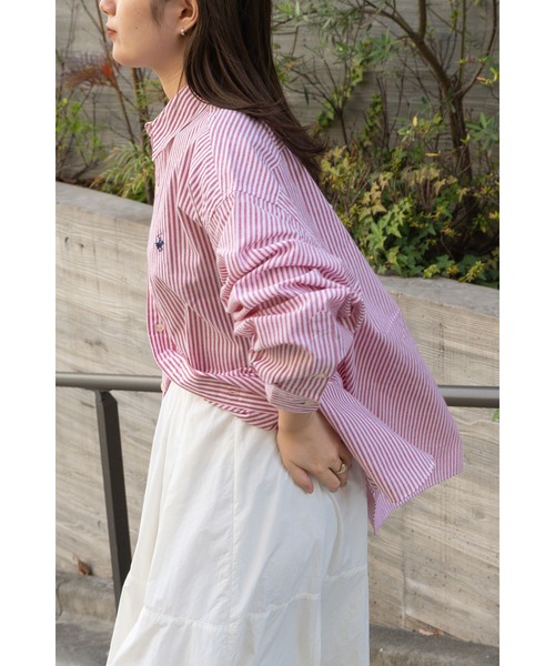 BEVERLY HILLS POLO CLUB(ビバリーヒルズポロクラブ)の「【 BEVERLY HILLS POLO CLUB / ビバリー ヒルズ ポロ クラブ 】 ビッグシルエット ワンポイント刺繍 ストライプ ボタンダウンシャツ MNY 4187-0140(シャツ/ブラウス・レディース・エメラルド/レッド/ブルー/ベージュ・FREE)」の14枚目の写真