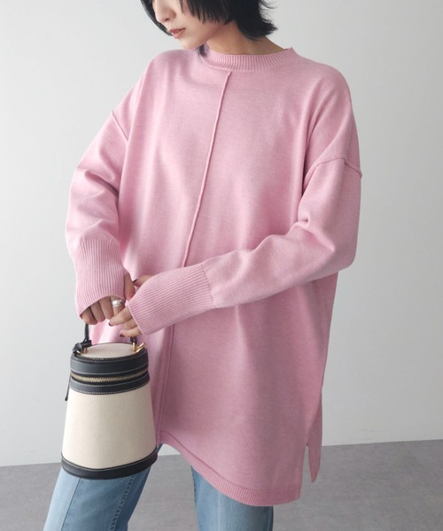 Green　Parks（グリーンパークス）の「もちやわ　ニットチュニック（チュニック・レディース・ブラック/ピンク/オフホワイト/杢グレー/サックスブルー・FREE）」の5枚目の写真