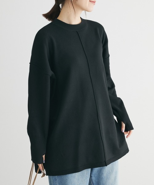 Green　Parks（グリーンパークス）の「もちやわ　ニットチュニック（チュニック・レディース・ブラック/ピンク/オフホワイト/杢グレー/サックスブルー・FREE）」の2枚目の写真