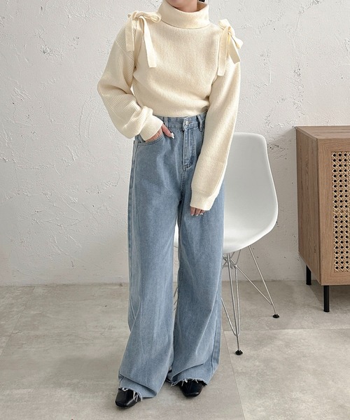 apres jour clair（アプレジュールクレア）の「【apres jour clair】マルチWAYサイドリボンハイネックニット【ZOZOTOWN限定アイテム】（ニット/セーター・レディース・アイボリー/ブラック/グレー・フリー/X-LARGE）」の6枚目の写真