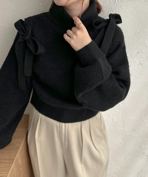 apres jour clair（アプレジュールクレア）の「【apres jour clair】マルチWAYサイドリボンハイネックニット【ZOZOTOWN限定アイテム】（ニット/セーター・レディース・アイボリー/ブラック/グレー・フリー/X-LARGE）」の12枚目の写真