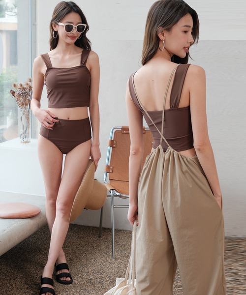 UVカット率 99%以上】レディース水着ビキニ体型カバー サロペット+