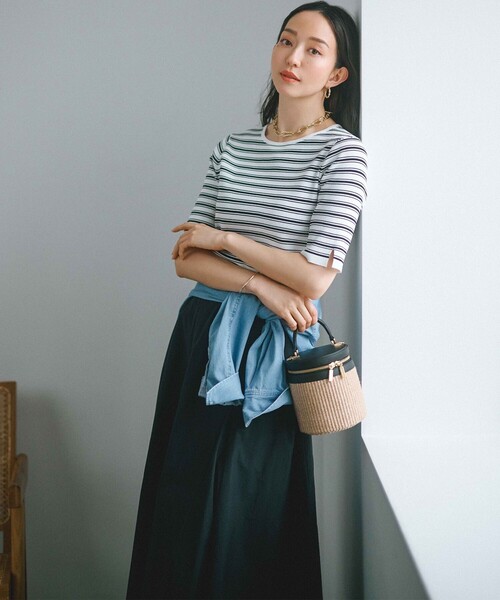 23区(ニジュウサンク)の「【洗える】レーヨンポリエステルストレッチ 5分袖 ニット(ニット/セーター・レディース・ホワイト系/ホワイト系2/ベージュ系/オレンジ系/ブラック系・32)」の6枚目の写真