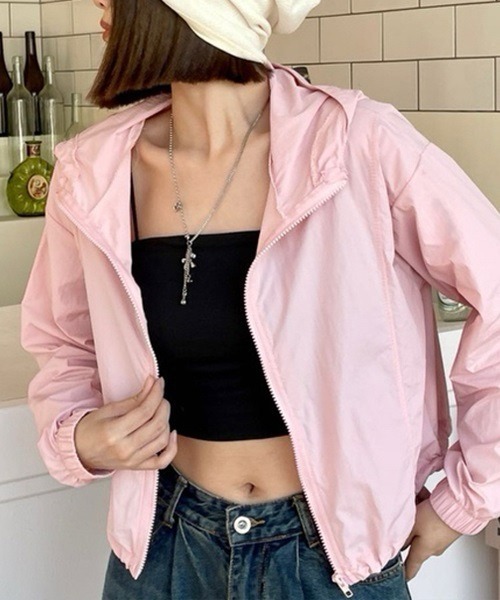 H.TOKYO（エイチトウキョウ）の「【防水・UV加工】ジップパーカー（ブルゾン・レディース・ピンク/グリーン/ホワイト/ブラック・FREE）」の4枚目の写真