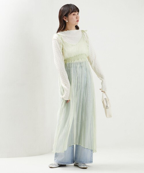 FREAK'S STORE（フリークスストア）の「限定展開　クリンクル加工 シアー キャミソールワンピース（ワンピース・レディース・ブラック/ナチュラル/グリーン・ﾌﾘ-）」の17枚目の写真