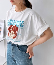 AS KNOW AS plus | ◎サガラ刺繍 ドッグプリントTシャツ(Tシャツ/カットソー)