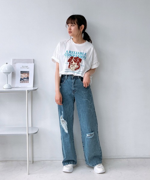アズノーアズ  カットソー  身幅64cm 綿100% AS KNOW AS plus（アズノゥアズプラス）の「○DOGプリントビッグ
