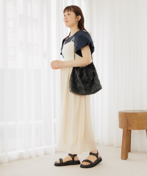 【PHASE EIGHT】ブラック×レッド 洗練モードシフォンワンピース ギャザーシェイプロングシフォンワンピース 女性 レディース