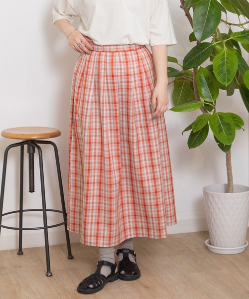 POU DOU DOU（プードゥドゥ）の「チェックタックスカート（スカート・レディース・グリーン/グレー/オレンジ・3）」の3枚目の写真