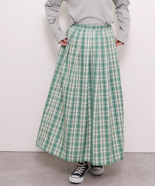 POU DOU DOU（プードゥドゥ）の「チェックタックスカート（スカート・レディース・グリーン/グレー/オレンジ・3）」の2枚目の写真