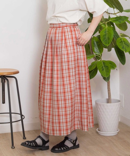 POU DOU DOU（プードゥドゥ）の「チェックタックスカート（スカート・レディース・グリーン/グレー/オレンジ・3）」の4枚目の写真