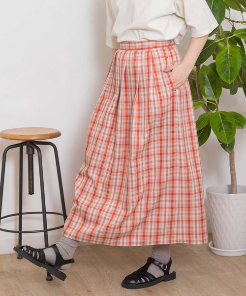 POU DOU DOU（プードゥドゥ）の「チェックタックスカート（スカート・レディース・グリーン/グレー/オレンジ・3）」の5枚目の写真