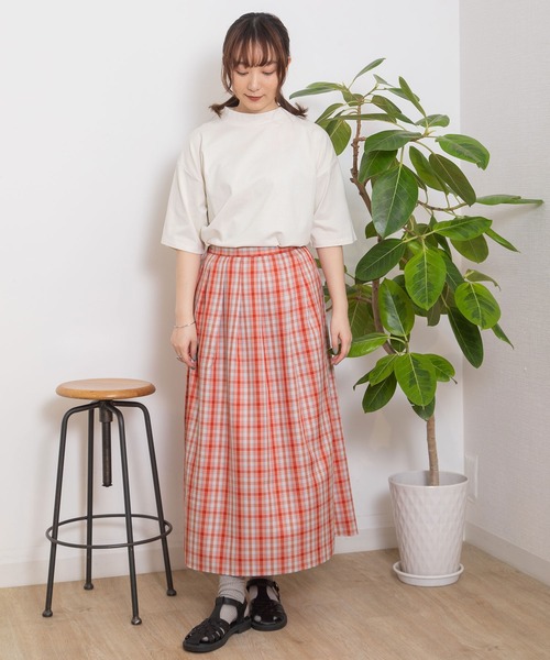 POU DOU DOU（プードゥドゥ）の「チェックタックスカート（スカート・レディース・グリーン/グレー/オレンジ・3）」の7枚目の写真