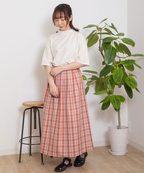 POU DOU DOU（プードゥドゥ）の「チェックタックスカート（スカート・レディース・グリーン/グレー/オレンジ・3）」の8枚目の写真