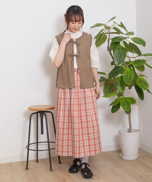 POU DOU DOU（プードゥドゥ）の「チェックタックスカート（スカート・レディース・グリーン/グレー/オレンジ・3）」の12枚目の写真