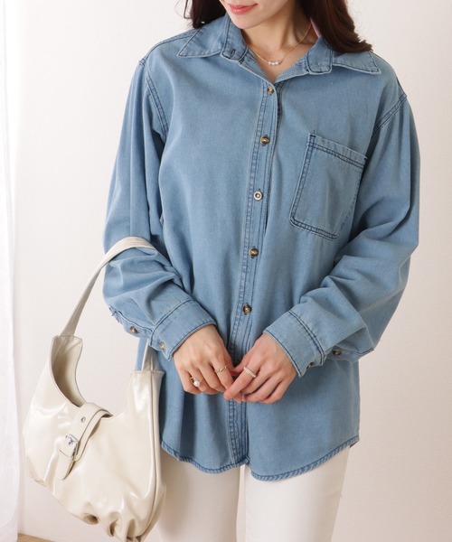 Lace Ladies(レースレディース)の「ポケット付き デニム オーバー シャツ ジャケット(デニムジャケット・レディース・ライトブルー/ブルー・S/XL/M)」の5枚目の写真