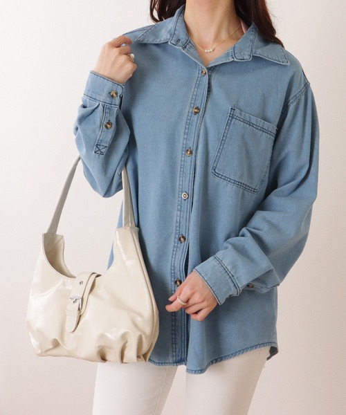 Lace Ladies(レースレディース)の「ポケット付き デニム オーバー シャツ ジャケット(デニムジャケット・レディース・ライトブルー/ブルー・S/XL/M)」の8枚目の写真
