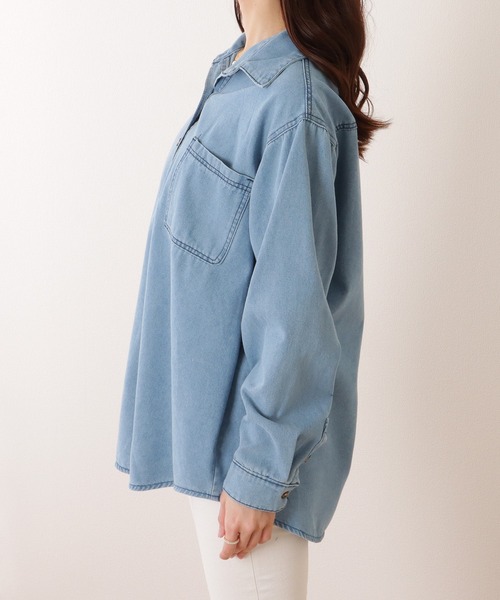 Lace Ladies(レースレディース)の「ポケット付き デニム オーバー シャツ ジャケット(デニムジャケット・レディース・ライトブルー/ブルー・S/XL/M)」の13枚目の写真