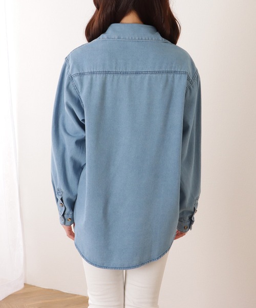 Lace Ladies(レースレディース)の「ポケット付き デニム オーバー シャツ ジャケット(デニムジャケット・レディース・ライトブルー/ブルー・S/XL/M)」の4枚目の写真