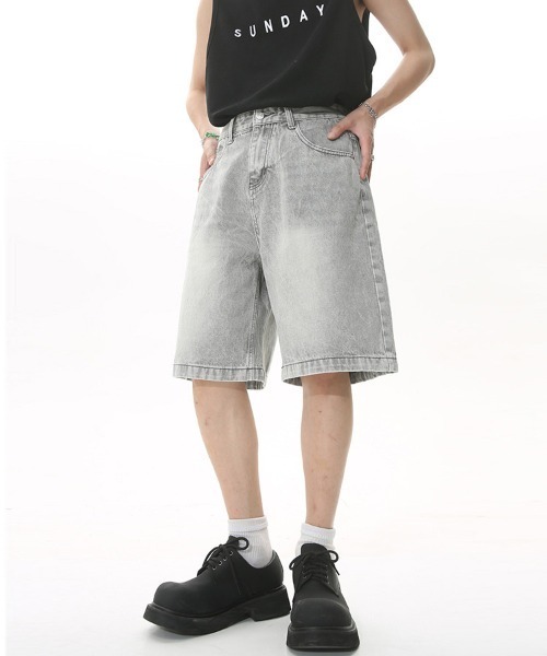 Ressaca（レサーカ）の「ユーズド加工 ワイドデニムショートパンツ（デニムパンツ・メンズ・ライトグレー/ダークインディゴブルー/インディゴブルー/ライトインディゴブルー・M/XL/L）」の2枚目の写真