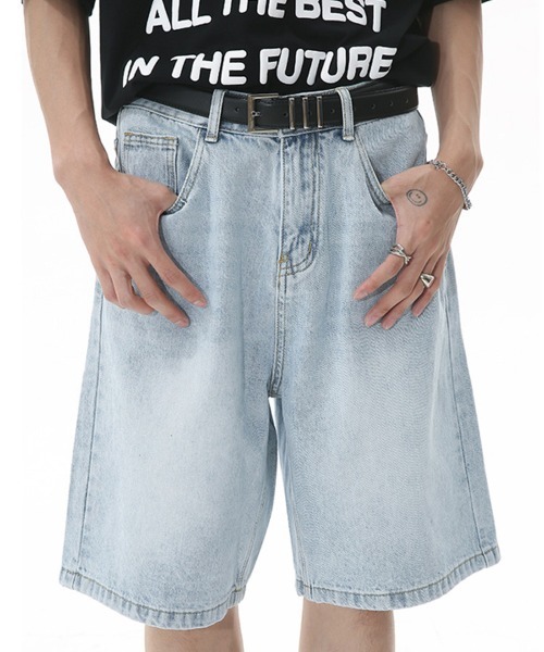 Ressaca（レサーカ）の「ユーズド加工 ワイドデニムショートパンツ（デニムパンツ・メンズ・ライトグレー/ダークインディゴブルー/インディゴブルー/ライトインディゴブルー・M/XL/L）」の5枚目の写真