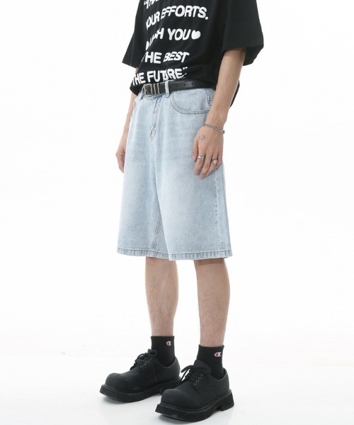 Ressaca（レサーカ）の「ユーズド加工 ワイドデニムショートパンツ（デニムパンツ・メンズ・ライトグレー/ダークインディゴブルー/インディゴブルー/ライトインディゴブルー・M/XL/L）」の14枚目の写真